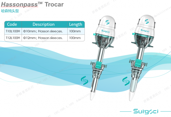 Hasson Disposable Laparoscopic Trocar Blunt Obturator Steel Tube Dengan Fiksasi Jahitan 0
